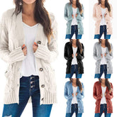 Ropa de otoño e invierno para mujer, cárdigan informal, abrigo de color liso con botones torcidos, suéter para mujer